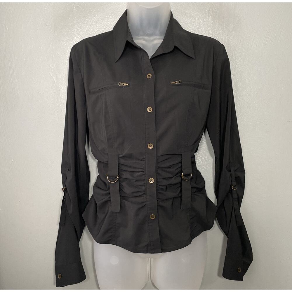 Express Shirt Size 6 Black Ruched Dark Gothic Steampunk Emo Avant Garde Moto